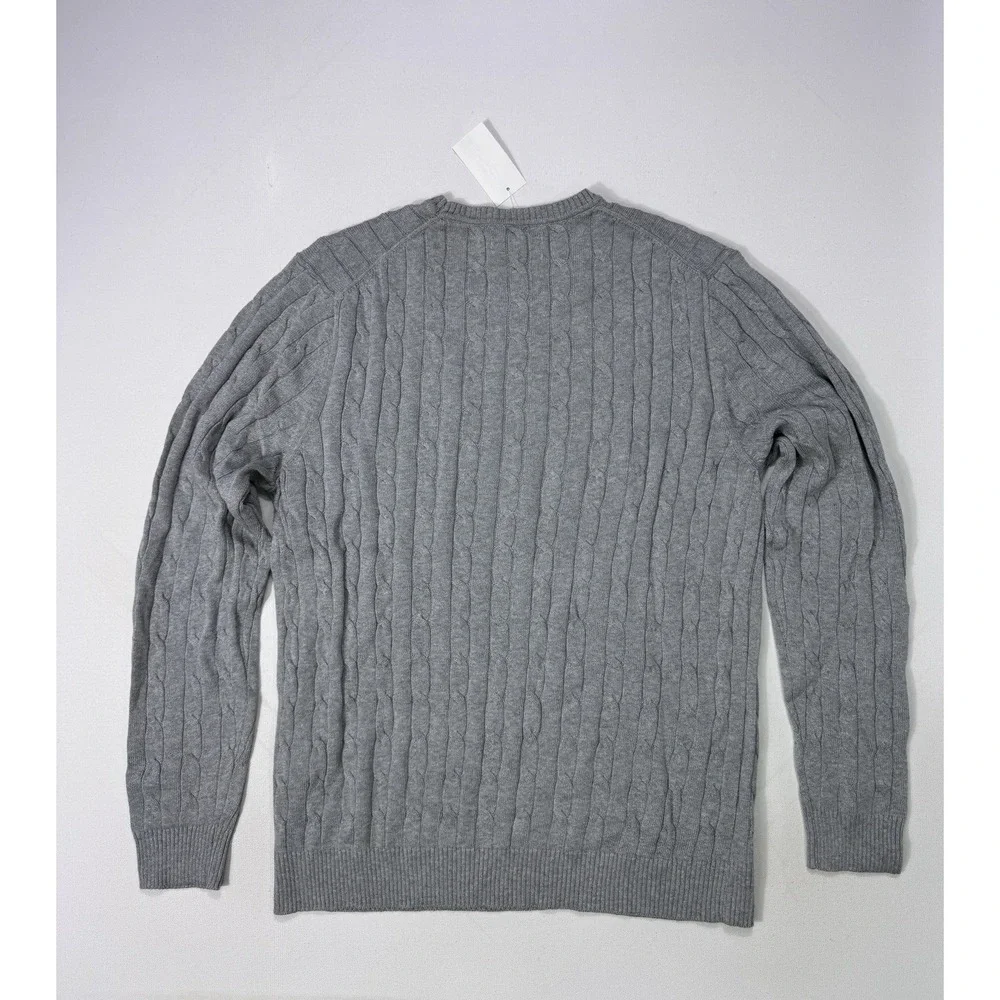 Club Room Mens Large Grey Cable-Knit Sweater NWT 100099695MN Cotton Pullover